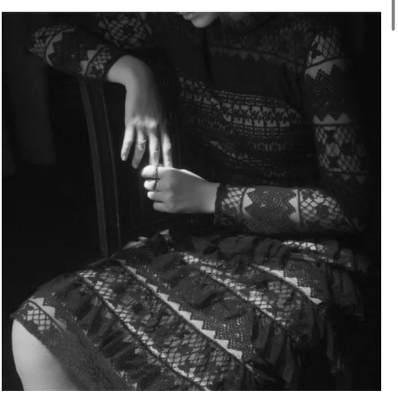 Anthropologie Forever That Girl Black Lace Long Sleeve Tiered Midi Dress M - Picture 3 of 12